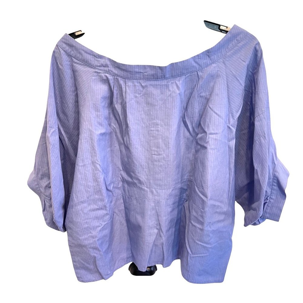 Avanzzo 3/4 Sleeve Blouse Blue designer shirt purple stripes blouson top Size S - Picture 4 of 5